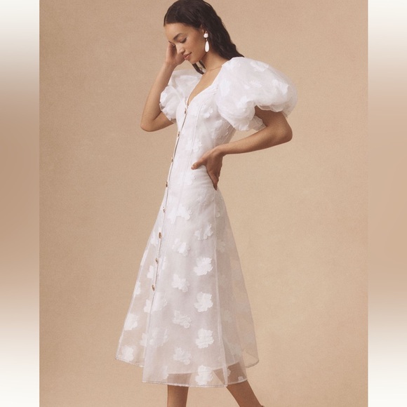 NWT Let Me Be (Anthropologie) puff-sleeved sheer midi dress - Picture 2 of 5